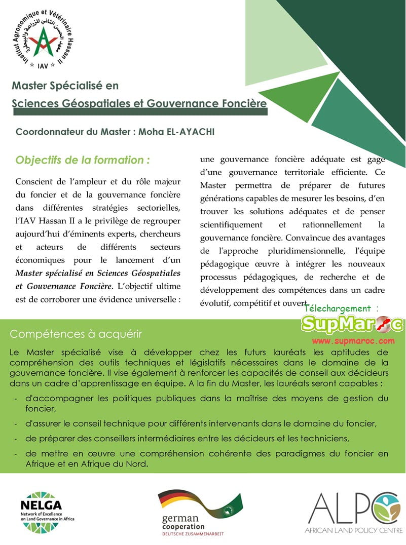 Master spécialisé en Sciences Géospatiales et Gouvernance Foncière SGGF - IAV Rabat