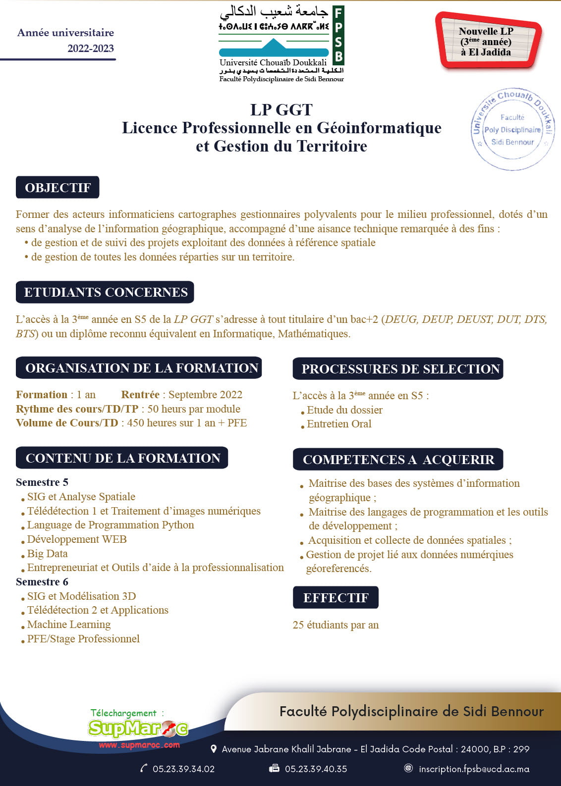 FP Faculté Polydisciplinaire Sidi Bennour LP S5 Licence Professionnelle 2022