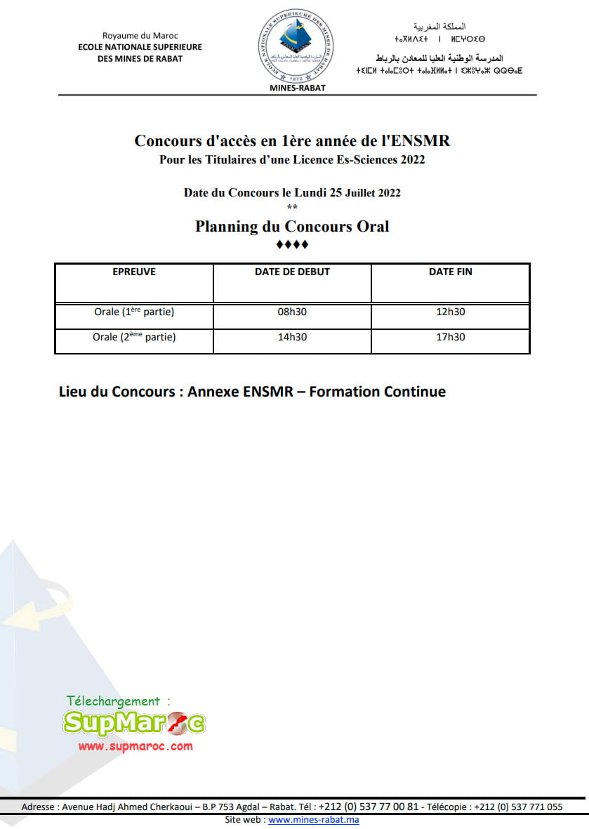 Présélection ENSMR Mines Rabat concours 2022 /2023