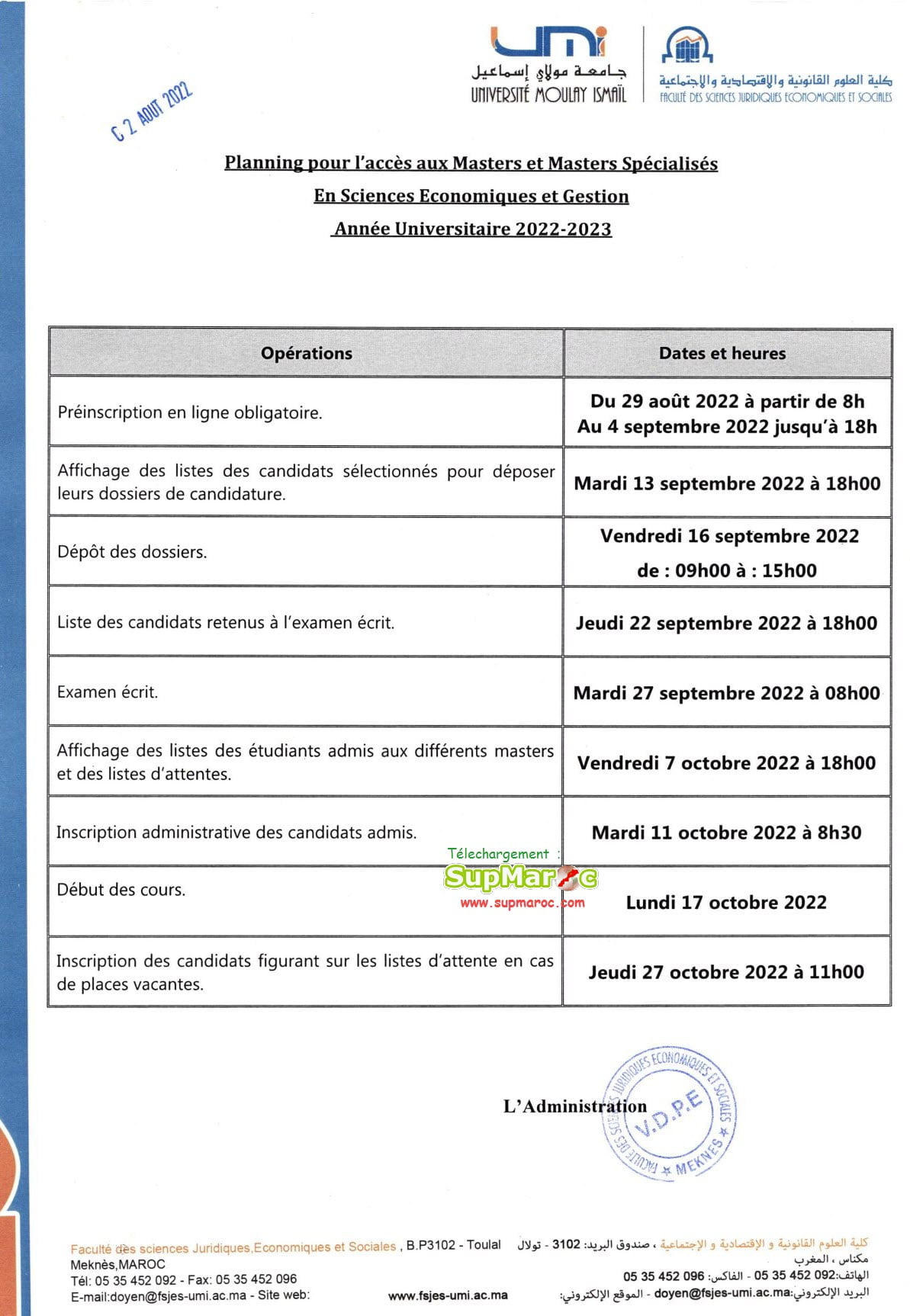 FSJES Meknes LP LICENCES PROFESSIONNELLES 2022-2023