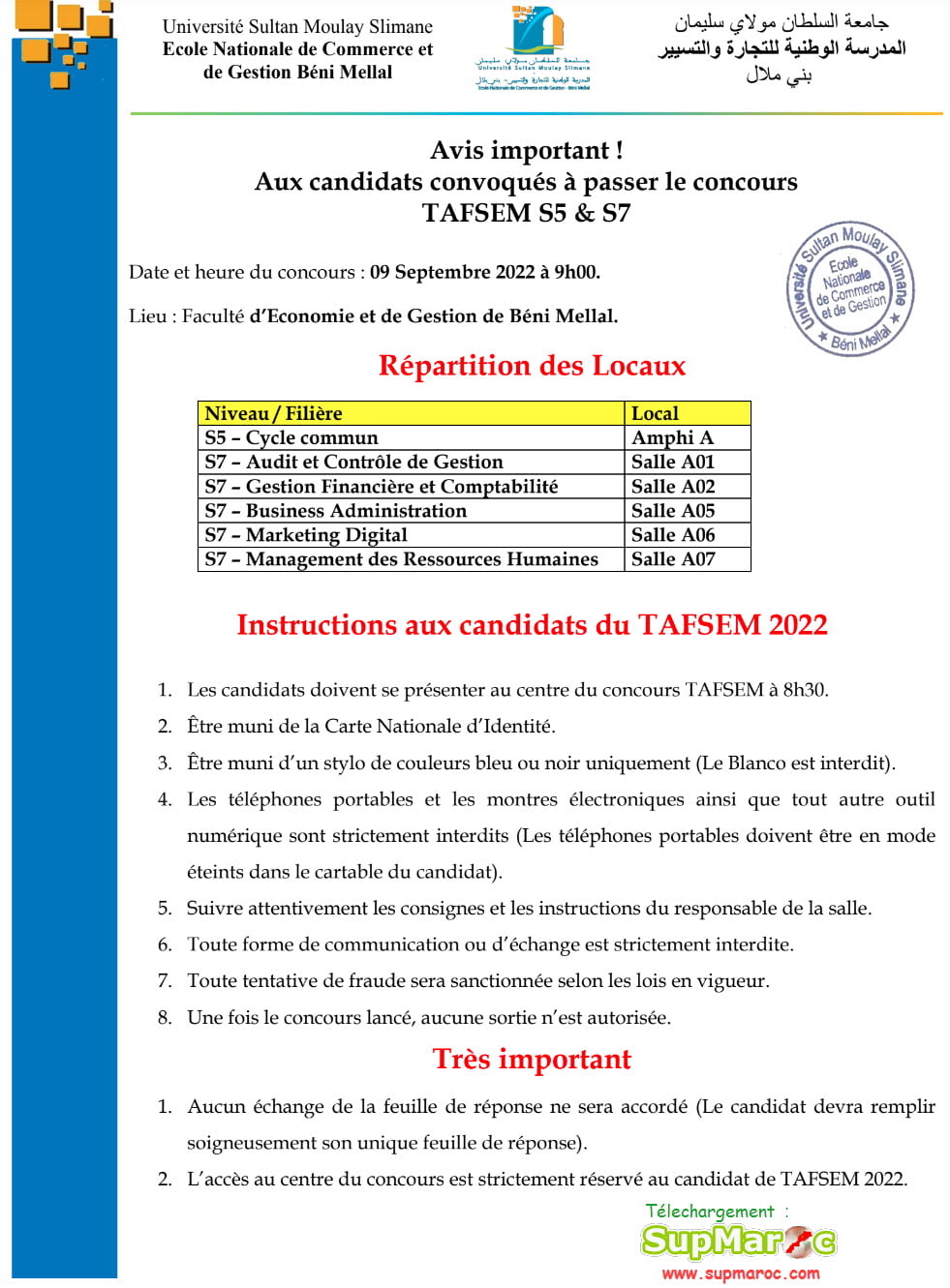 Preselection ENCG Béni Mellal Concours 3eme S5  2022-2023