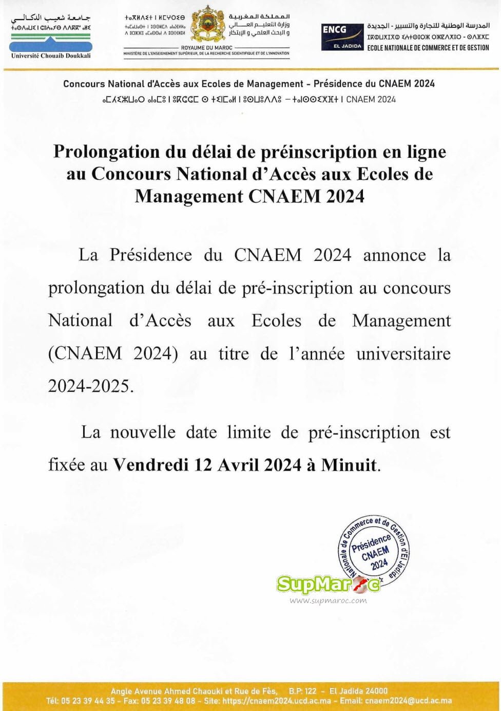 Prolongation du délai de préinscription en ligne au CNAEM 2024